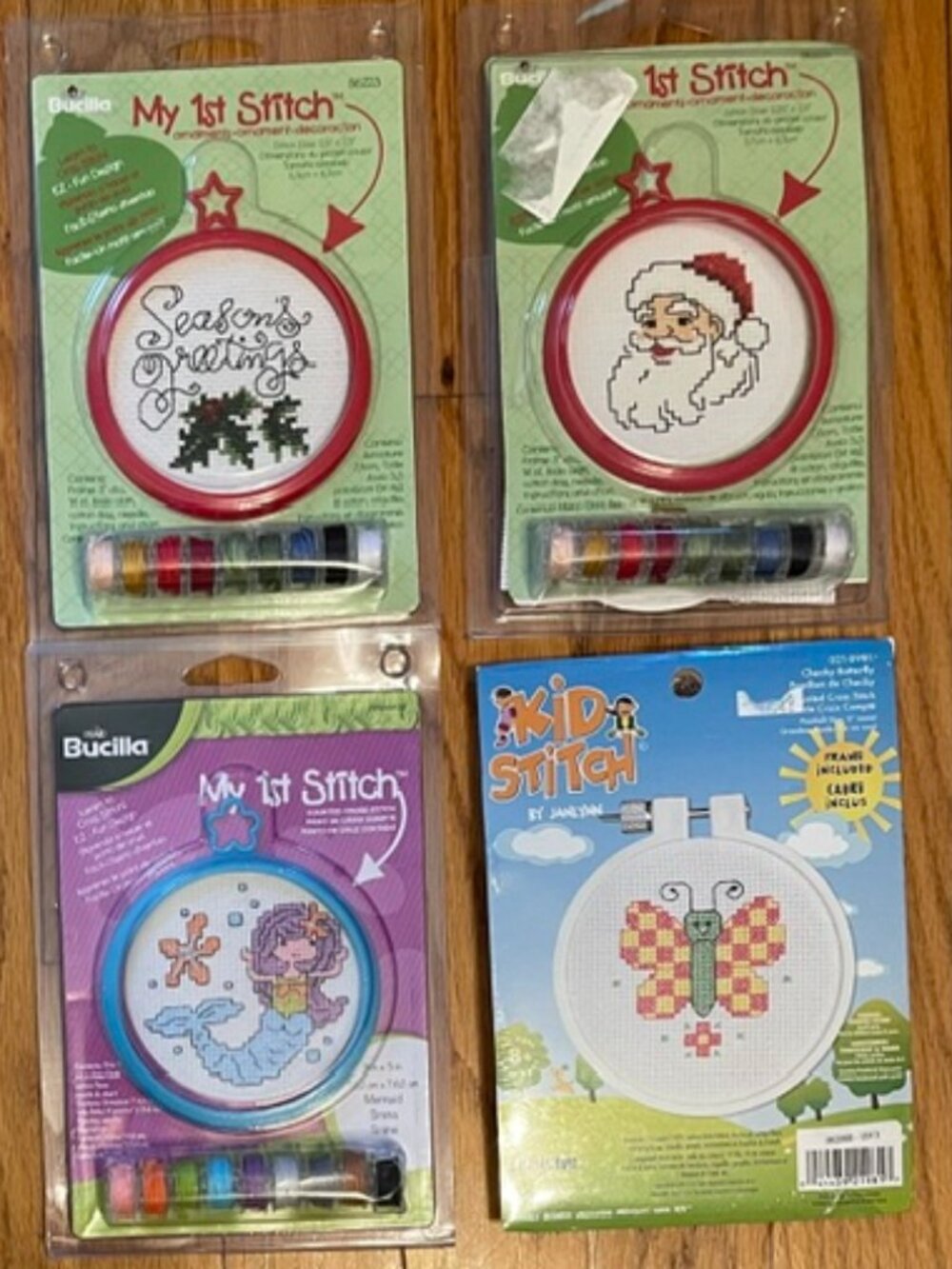 Lot of 4 NWT Janlynn Bucilla Cross Stitch Kit My 1st Stitch Christmas Mermaid +